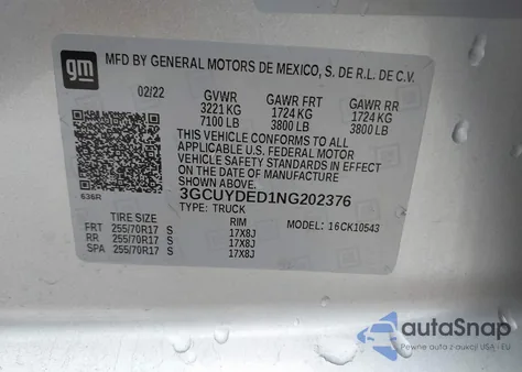 2022 Chevrolet Silverado 1500 Ltd 4Wd Short Bed Lt z USA, uszkodzony, nr VIN 3GCUYDED1NG202376